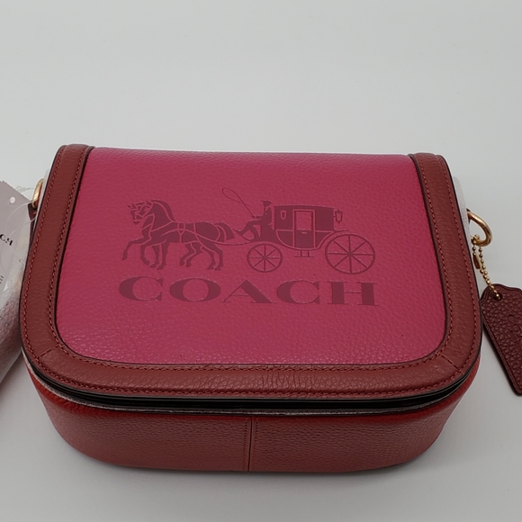 FINAL$-Coach Saddle with Horse & Carriage Leather Crossbody Colorblock Pink Ra - Picture 2 of 16